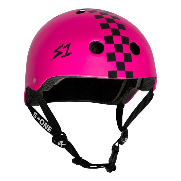 S-One Lifer Skate Helmet Pink Gloss/Black Checkers - Certified - Lucky Skates