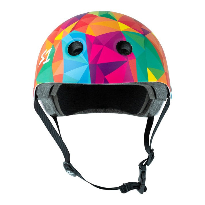 S ONE MULTICOLOURED FUNKY TRIANGLE PATTERNED SKATE OR BIKE HELMET