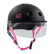 S-One Lifer Visor Skate Helmet Black Matte/Pink Straps - Lucky Skates 