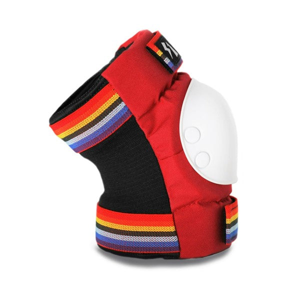 side view of red and rainbow s1 roller skate elbow pad