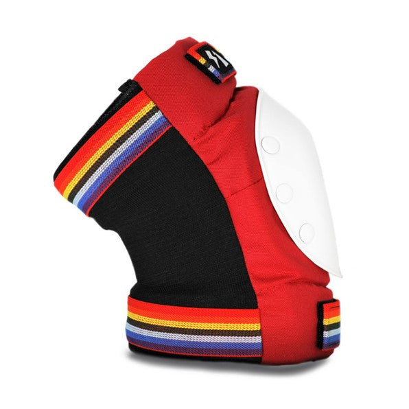 side view of red and rainbow s1 roller skate knee pad