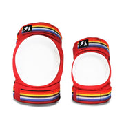 s1 knee and elbow pad red with white caps and rainbow straps