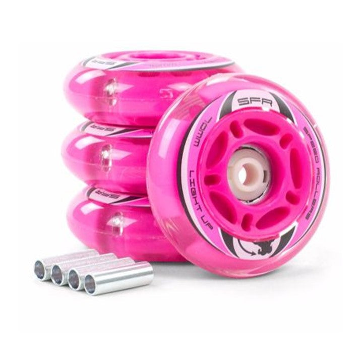 SFR Light Up Inline Wheels Pink 64mm, 70mm, 72mm 82A - 4 Pack - Lucky Skates