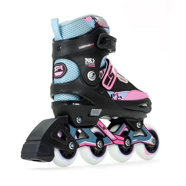 BACK VIEW OF SFR PINK BLUE PIXLE KIDS ADJUSTABLE INLINE SKATE