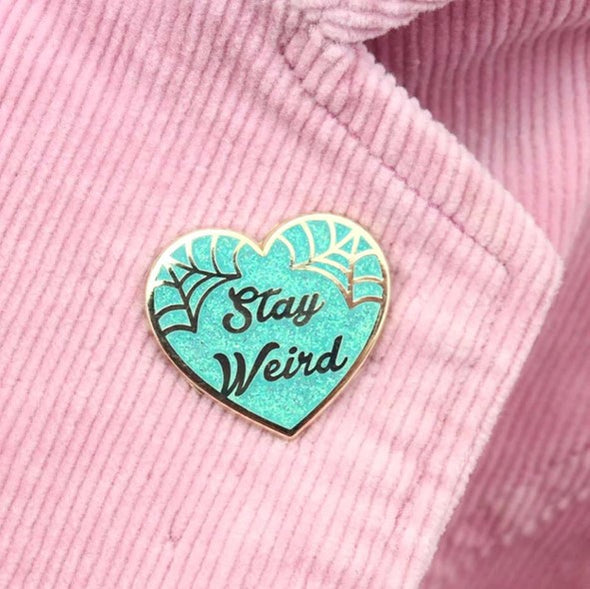 Stay Weird Pin Teal Sparkle