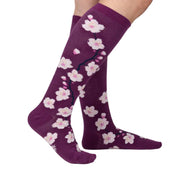 Sock It To Me Cherry Blossoms Stretch-It Knee High Socks Purple - Lucky Skates 