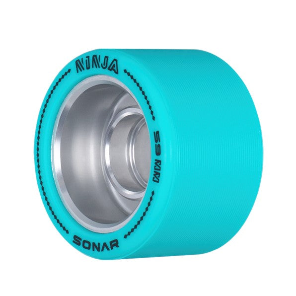 teal rollerskate wheel with aluminium hub