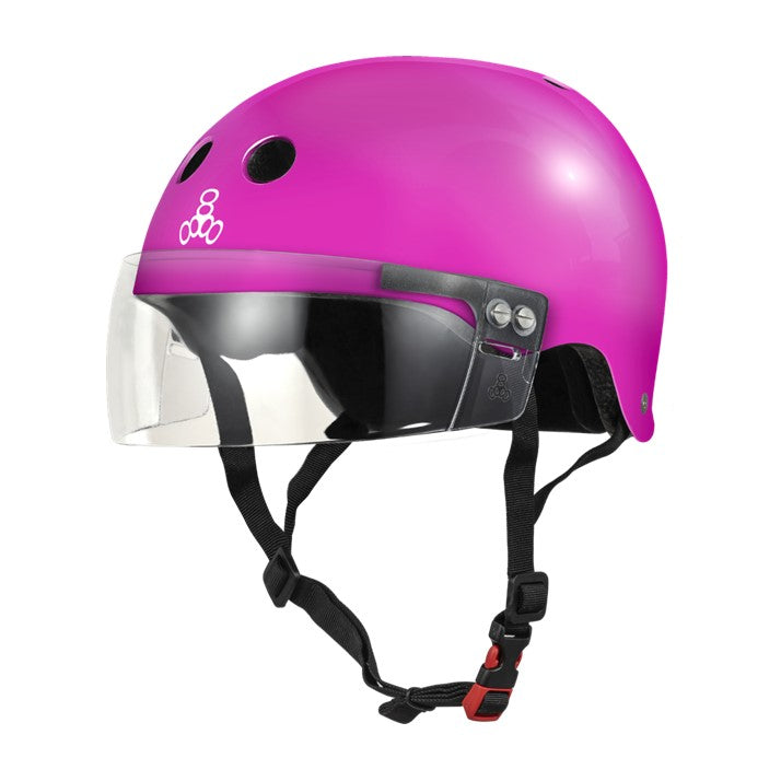 hot pink roller derby helmet with visor 