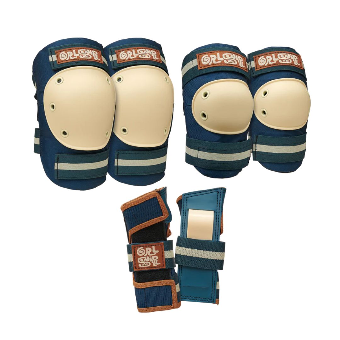 Triple 8 Saver Series Tri Pack GRLSWIRLA Pad Set Blue Cream Elbow Pads Knee Pads Wrist Guards - Lucky Skates - Lucky Skates
