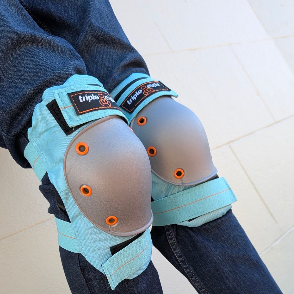 Triple 8 Saver Series Tri Pack Mint Silver Orange Knee Pads - Lucky Skates 