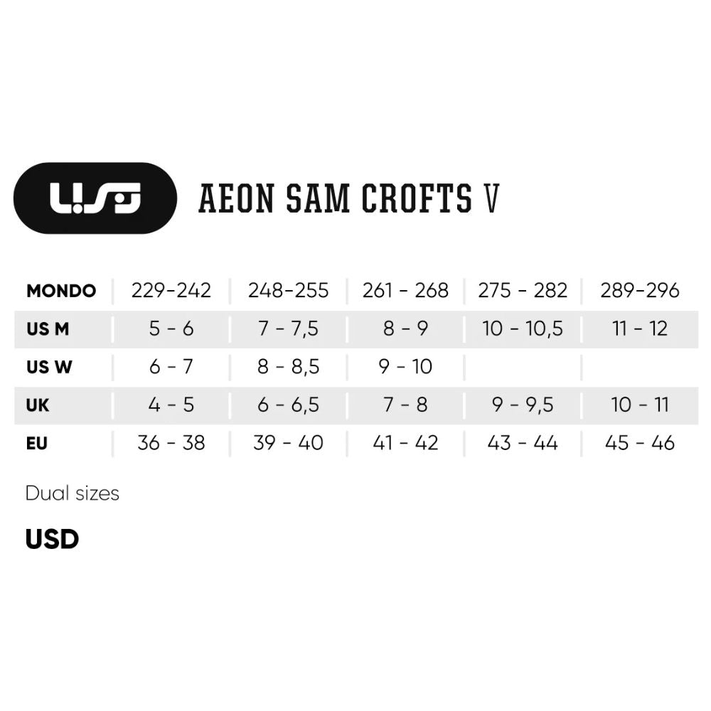 USD Aeon Sam Crofts V Aggressive Inline Skates Size Chart Mondo US UK EU - Lucky Skates 