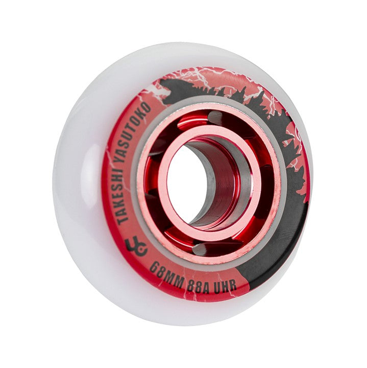 white aggressive wheel red alloy hub 