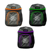 roller skate backpack orange, purpe, green 