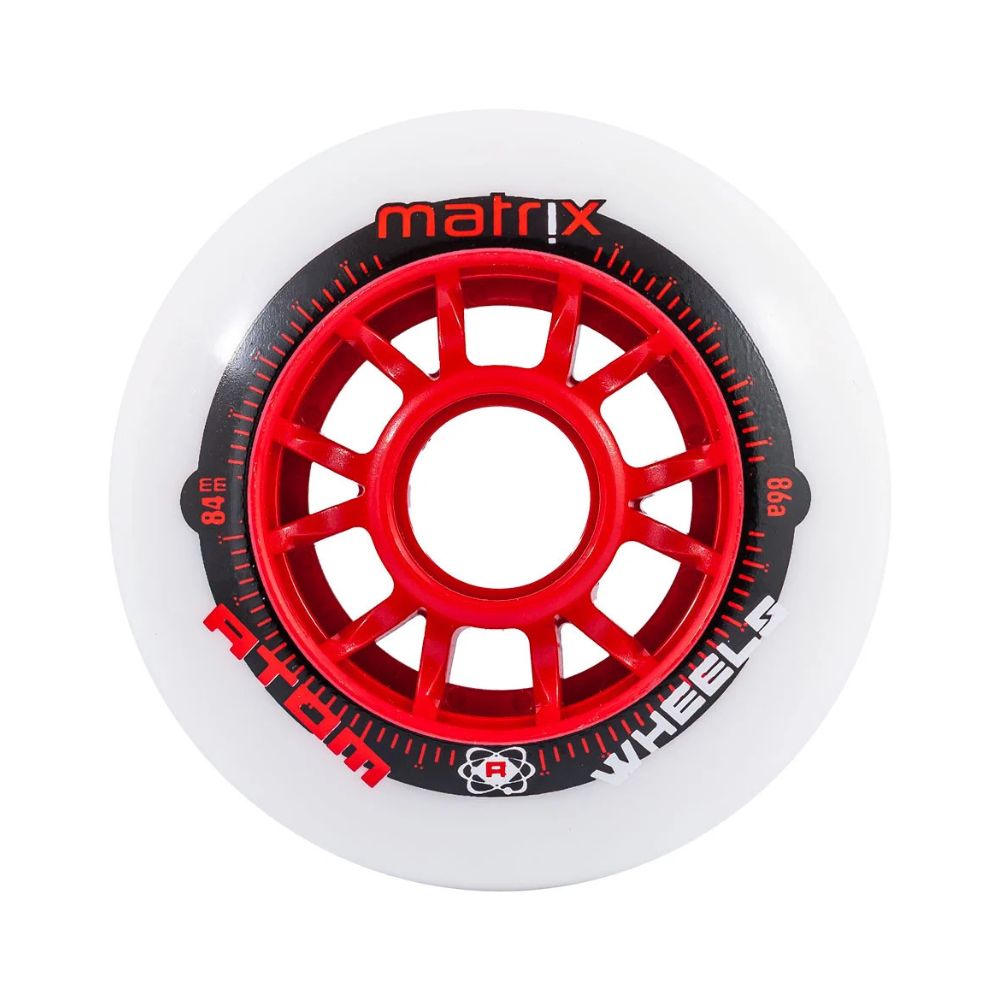 Atom Matrix Inline Speed Skate Wheel 84mm 86A White  Red - Lucky Skates