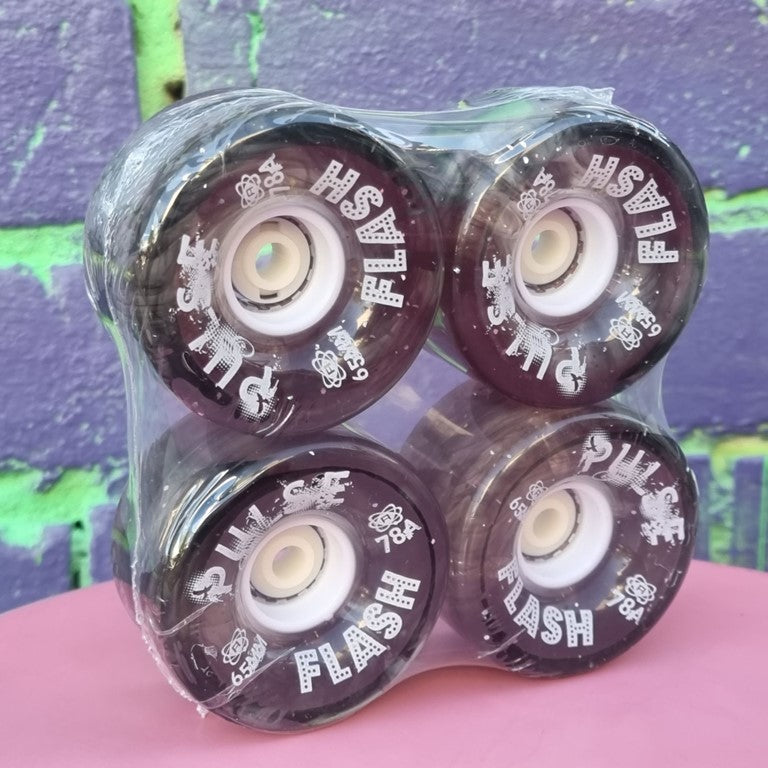 Atom Pulse Flash Light Up Glitter Outdoor Roller Skate LED Wheels 4 Pack 78a 65mm Black Glitter - Lucky Skates