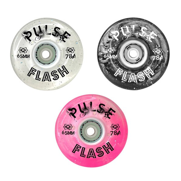 Atom Pulse Flash Light Up Glitter Outdoor Roller Skate LED Wheels 65mm 78A Pink, Black, Clear  - Lucky Skates