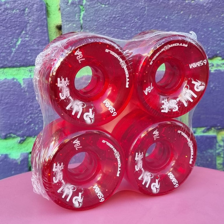 Atom Pulse Glitter Outdoor Roller Skate Wheels 78a 65mm 4 Pack Red Glitter - Lucky Skates