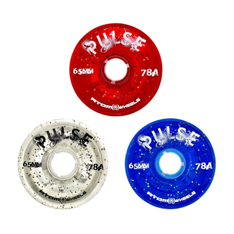 Atom Pulse Glitter Outdoor Roller Skate Wheels 65mm 78A Red Glitter, Blue Glitter, Clear Glitter - Lucky Skates