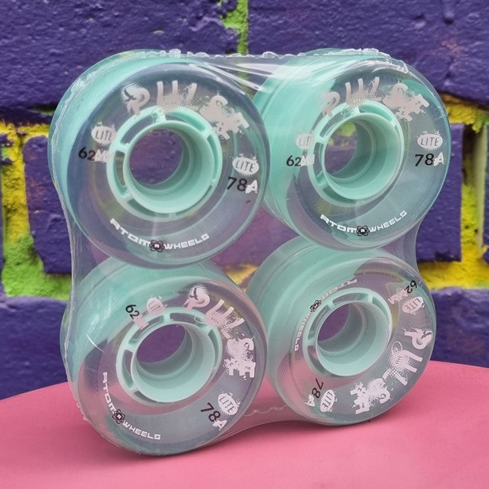 Atom Pulse Lite Outdoor Roller Skate Wheels 4 Pack 78a 62mm Aqua Mint Green - Lucky Skates