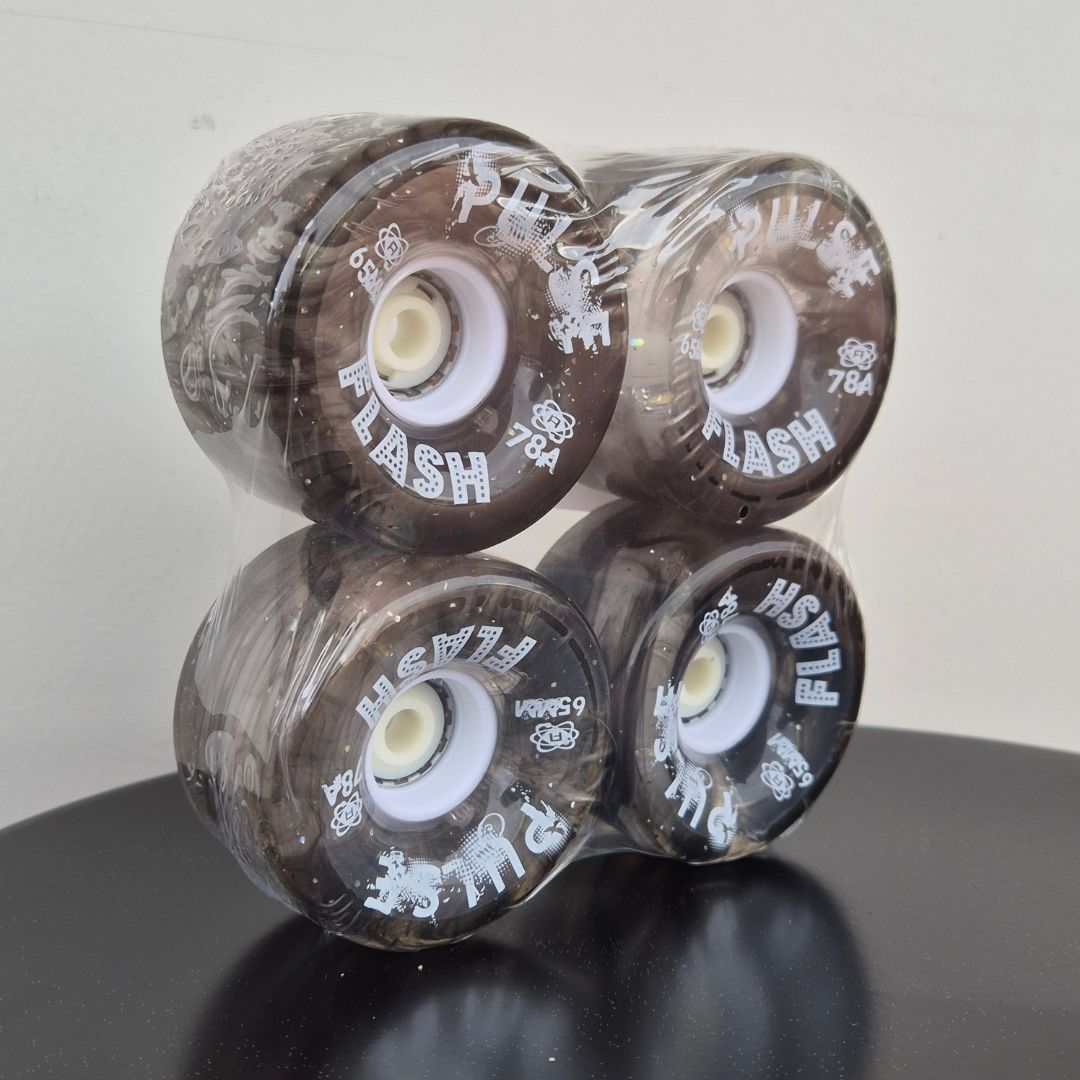Atom Pulse Flash Light Up Glitter Outdoor Roller Skate LED Wheels 4 Pack 78a 65mm Black Clear - Lucky Skates
