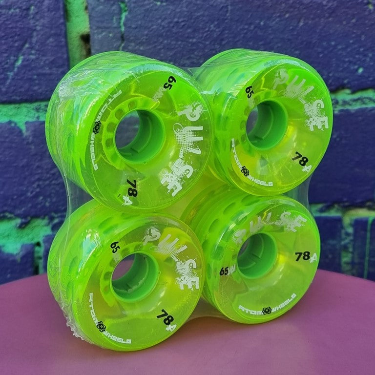 Atom Pulse Outdoor Roller Skate Wheels 78a 65mm 4 Pack Lime Green - Lucky Skates
