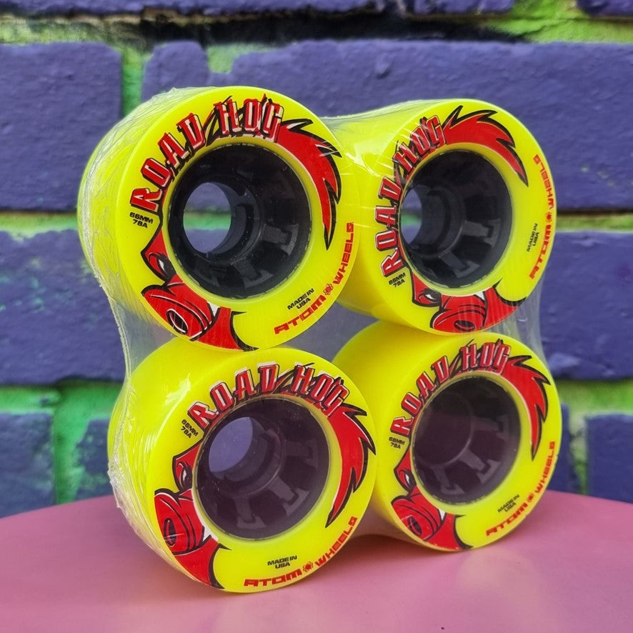 Atom Road Hog Neon Yellow Outdoor Roller Skate Wheels 66mm 78A - 4 Pack - Lucky Skates