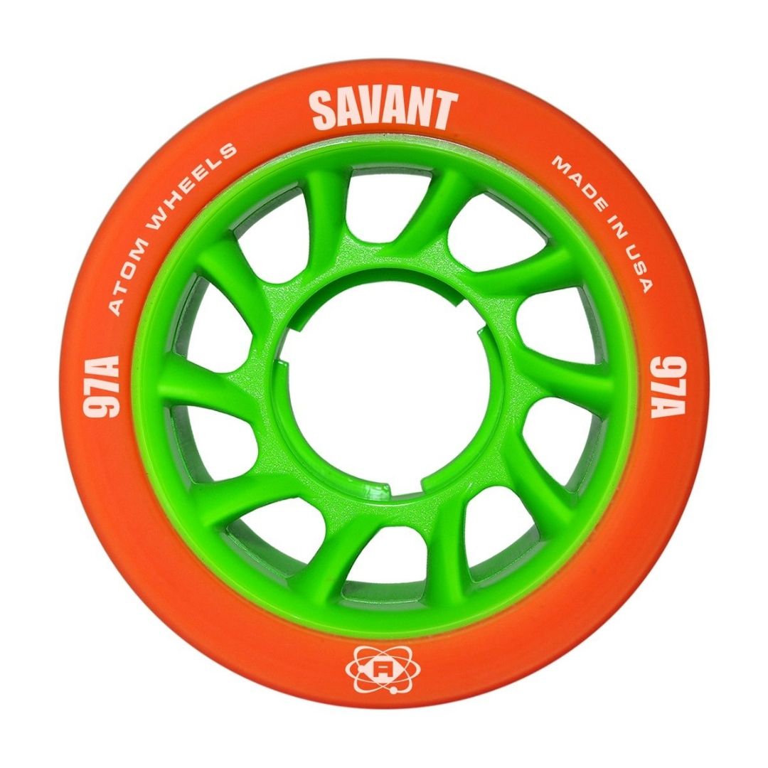 Atom Savant Roller Skate Wheels 97a 59mm x 38mm Orange - Lucky Skates 