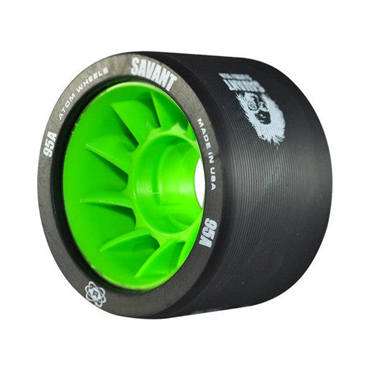 Atom Savant Black/Green Indoor Roller Skate Wheels - 4 Pack - Lucky Skates