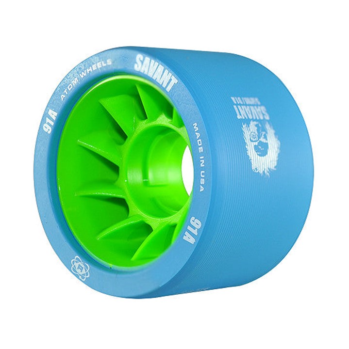 Atom Savant Blue/Green Indoor Roller Skate Wheels - 4 Pack - Lucky Skates