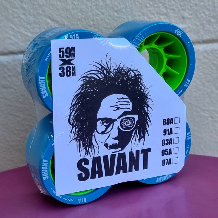 Atom Savant Blue/Green Indoor Roller Skate Wheels 59mm 91A - 4 Pack - Lucky Skates