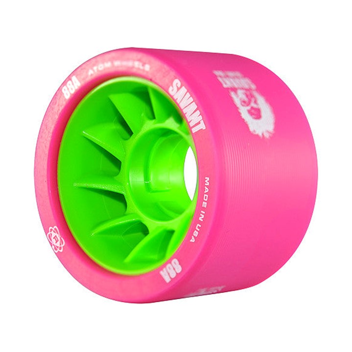 Atom Savant Pink/Green Indoor Roller Skate Wheels - 4 Pack - Lucky Skates