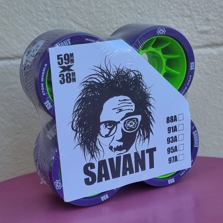 Atom Savant  Purple/Green Indoor Roller Skate Wheels 59mm 93A - 4 Pack - Lucky Skates