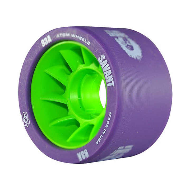 Atom Savant  Purple/Green Indoor Roller Skate Wheels - 4 Pack - Lucky Skates