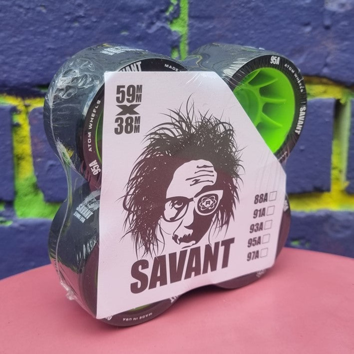Atom Savant Black/Green Indoor Roller Skate Wheels 59mm x 38mm 95A 4 Pack - Lucky Skates