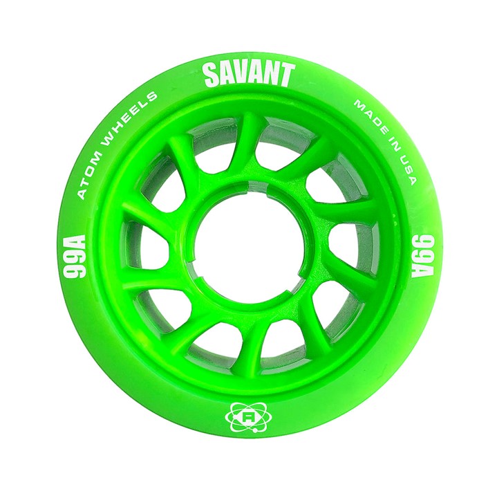 Atom Savant Indoor Roller Skate Wheels  Green 99a 59mm - Lucky Skates