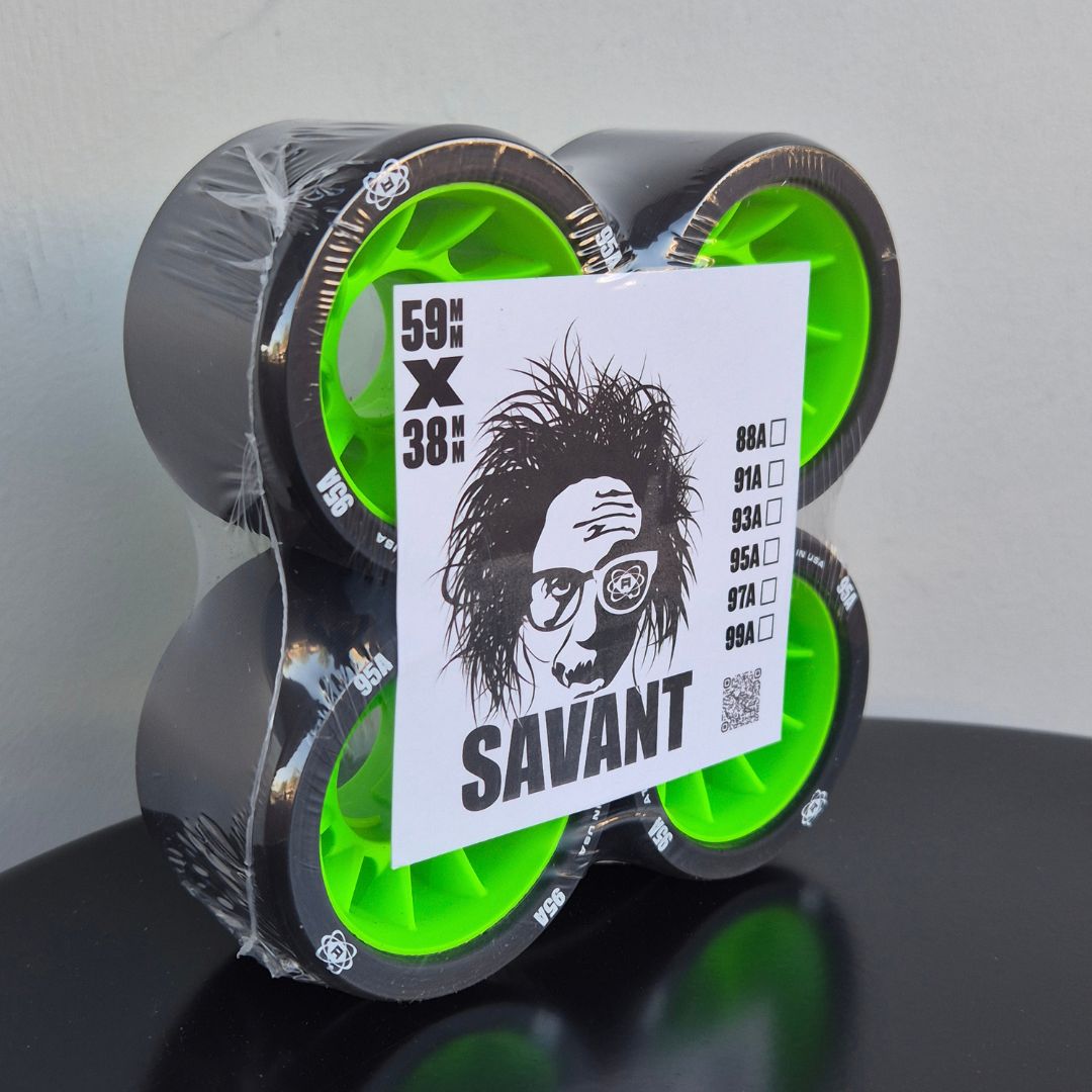 Atom Savant Black Green Indoor Roller Skate Wheels 59mm 95a 4 Pack - Lucky Skates