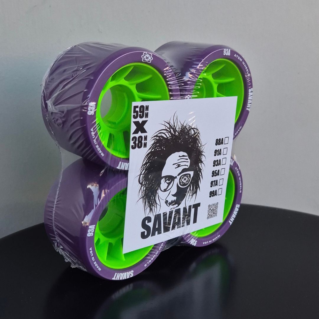 Atom Savant  Purple Green Indoor Roller Skate Wheels 93a 4 Pack - Lucky Skates