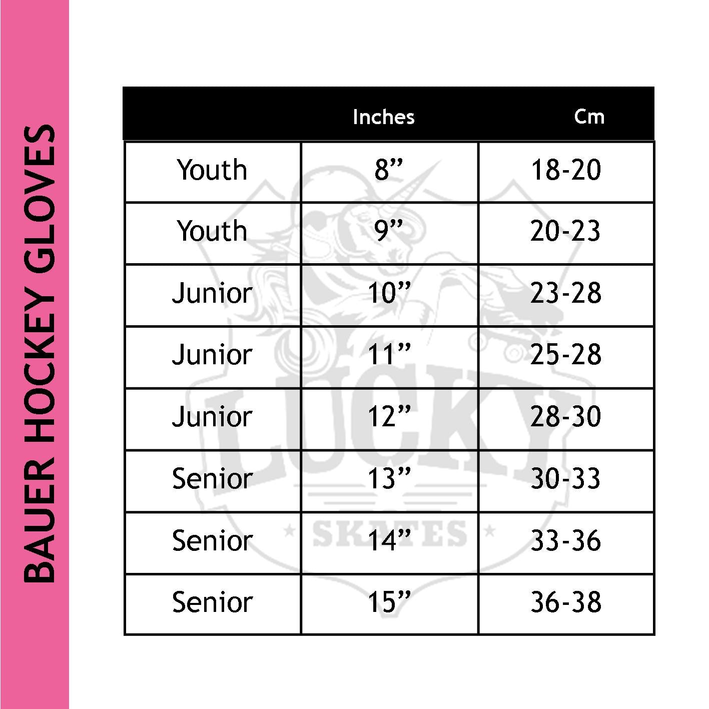 bauer hockey gloves size chart 