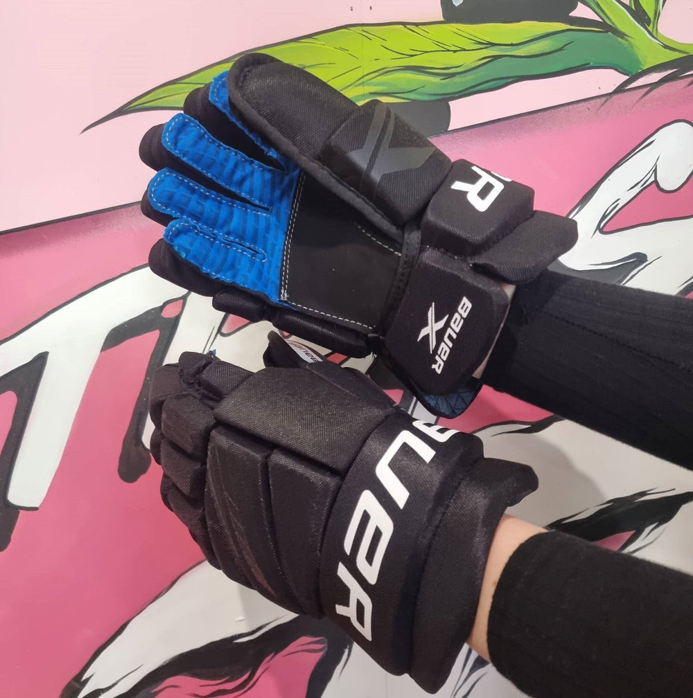 Bauer Ice Hockey Roller Hockey Gloves Black Blue - Lucky Skates 