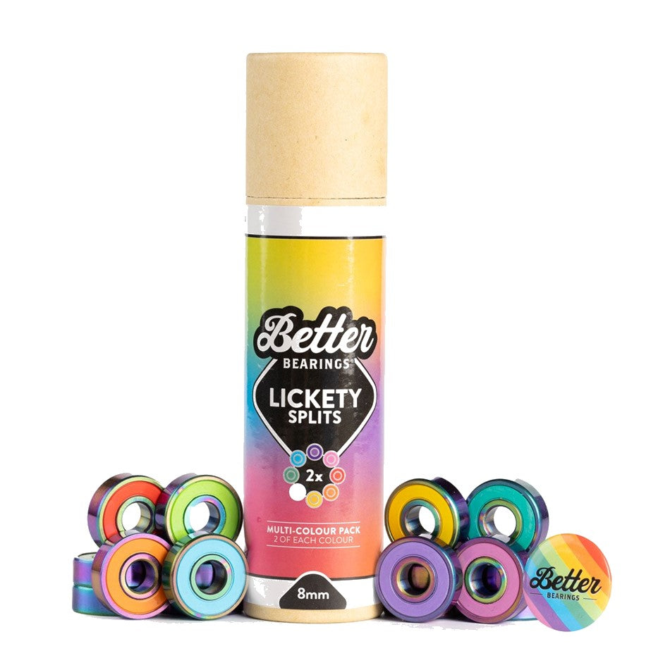 Better Bearings Lickety Splits Multicoloured Rainbow 8mm Skate Bearings - Lucky Skates 
