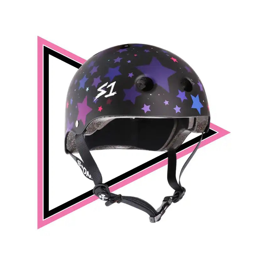 Black helmet with colorful stars.