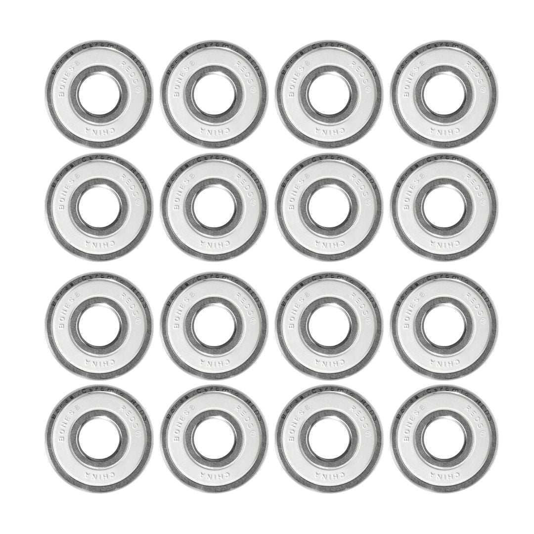 Bones Ceramic Super Reds White Skate Bearing 608 8mm 16 Pack  - Lucky Skates