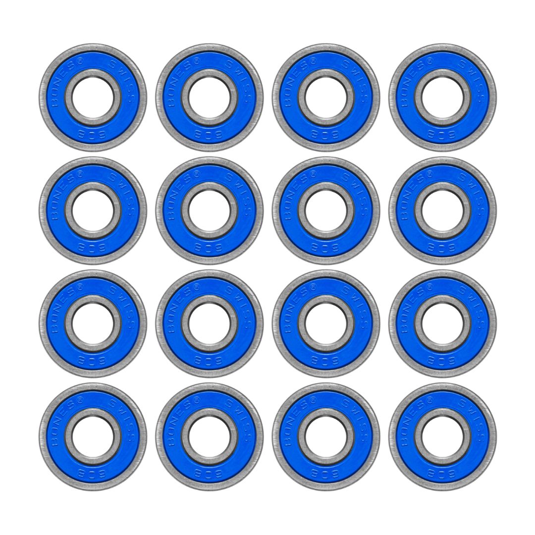 Bones Super Swiss 6 Blue Skate Bearings Blue 16 Pack 608 - Lucky Skates