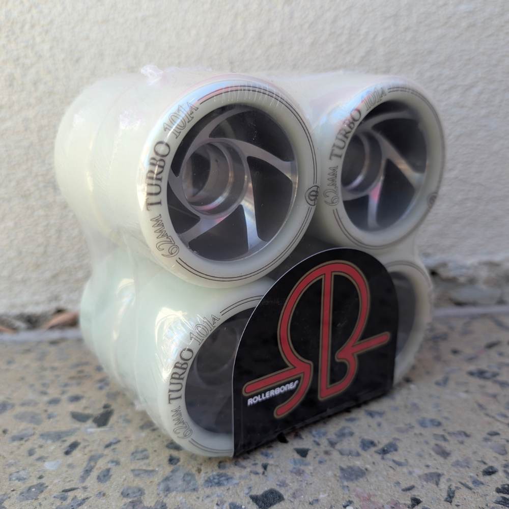 Bones Turbo Alloy Indoor Roller Skate Wheels White 62mm 101A - 8 Pack - Lucky Skates