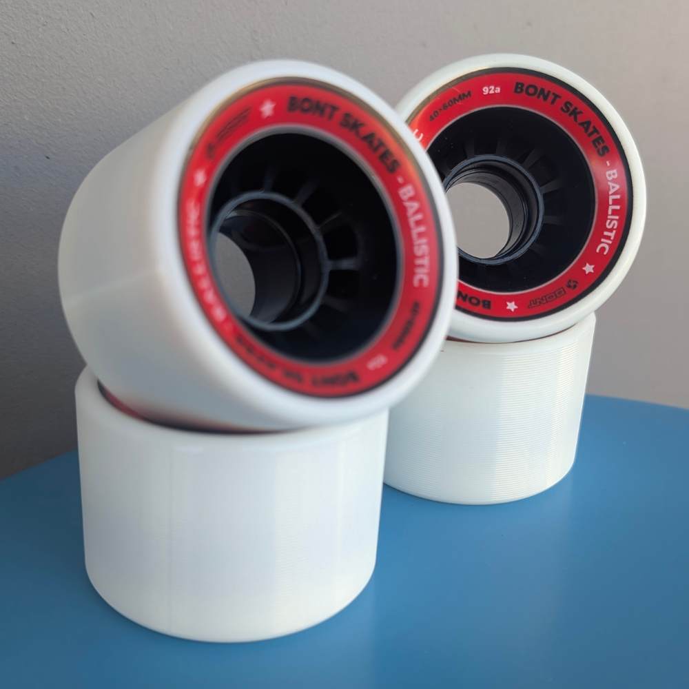 Bont Ballistic White Indoor Roller Skate Wheels White/Red 60mm 92A - 4 Pack - Lucky Skates