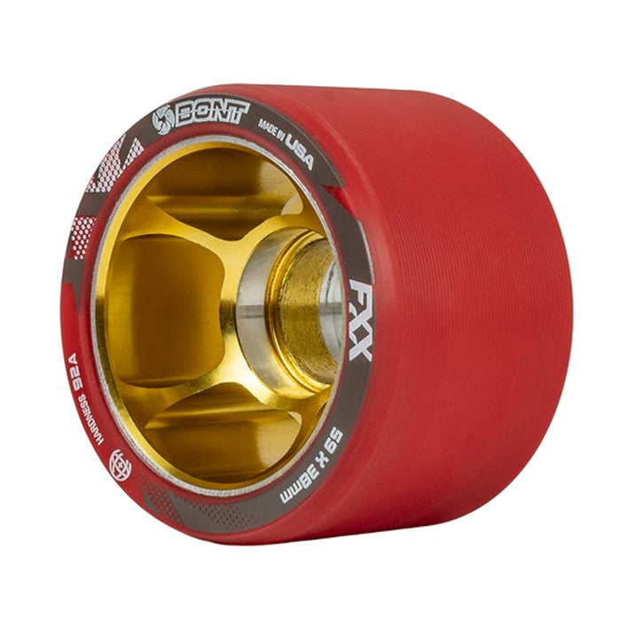 Bont FXX Derby Alloy Indoor Roller Skate Wheels Red With Gold Alloy Hub - 4 Pack - Lucky Skates