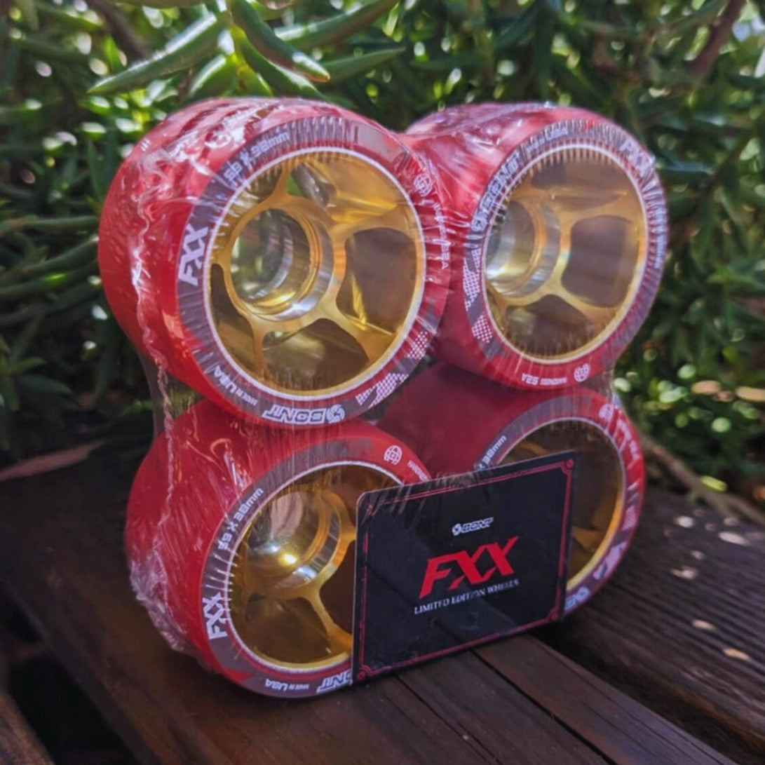 Bont FXX Derby Alloy Indoor Roller Skate Wheels Red/Gold 59mm 92A - 4 Pack - Lucky Skates