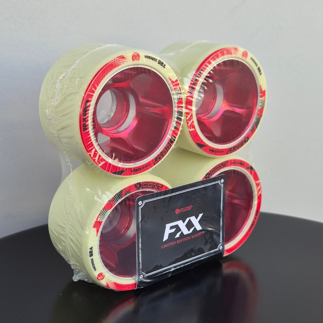 Bont FXX Derby Indoor Roller Skate Wheels White Red Alloy Hub 59mm 92a 4 Pack - Lucky Skates