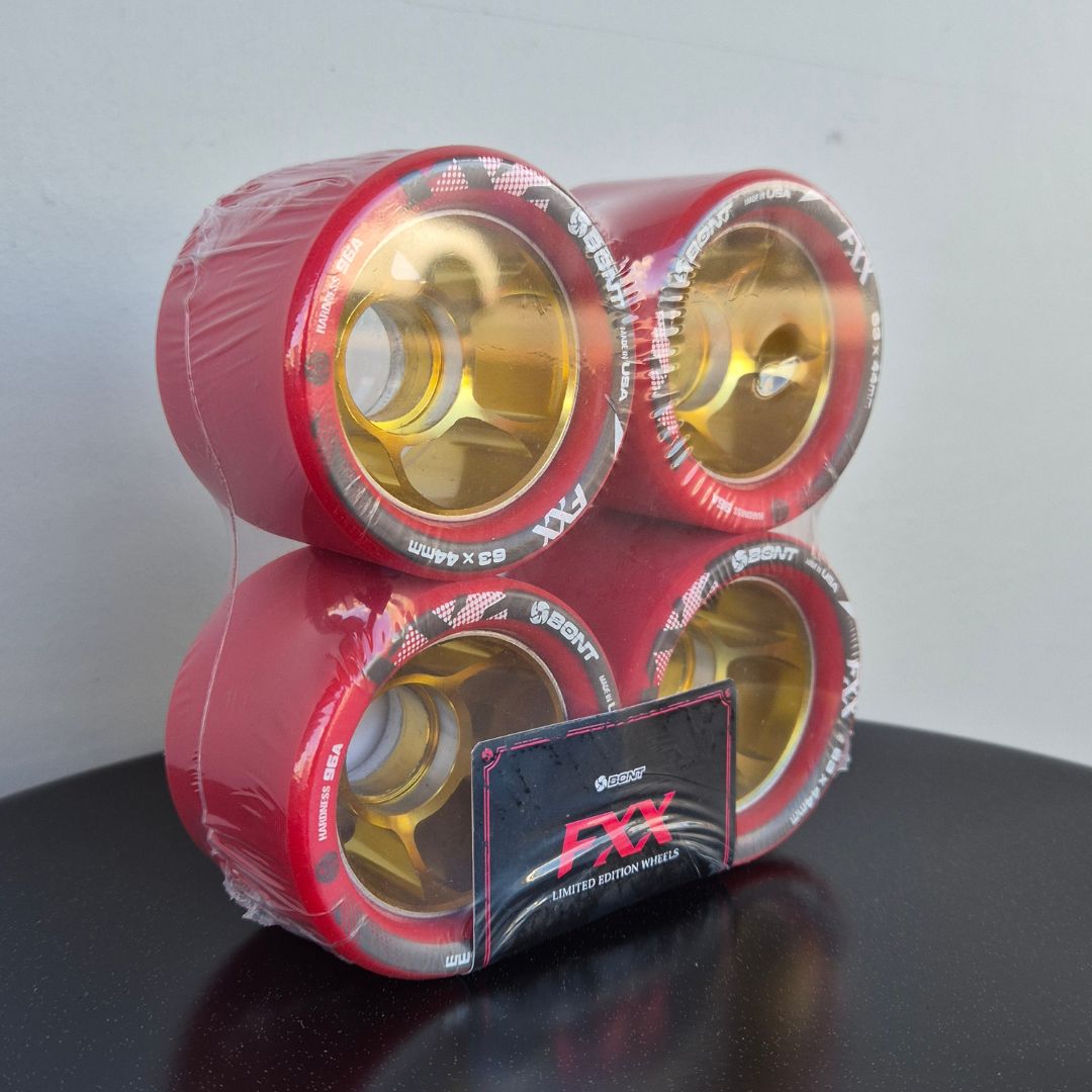 Bont FXX Speed Indoor Roller Skate Wheels Red Gold Alloy Hub 44mm x 63mm 96A 4 Pack - Lucky Skates