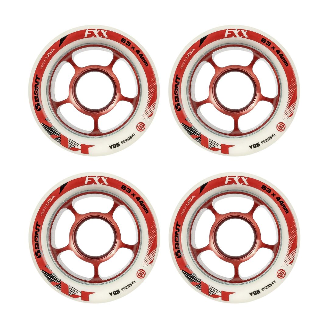 Bont FXX Derby Indoor Roller Skate Wheels White Red Alloy Hub 59mm 92a 4 Pack - Lucky Skates